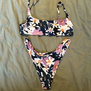 Stone Fox Swim Floral Bikini in Navy, White, Pink & Orange